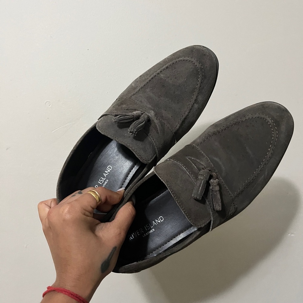 River Island Gray Suede Loafers with Tassel Detail